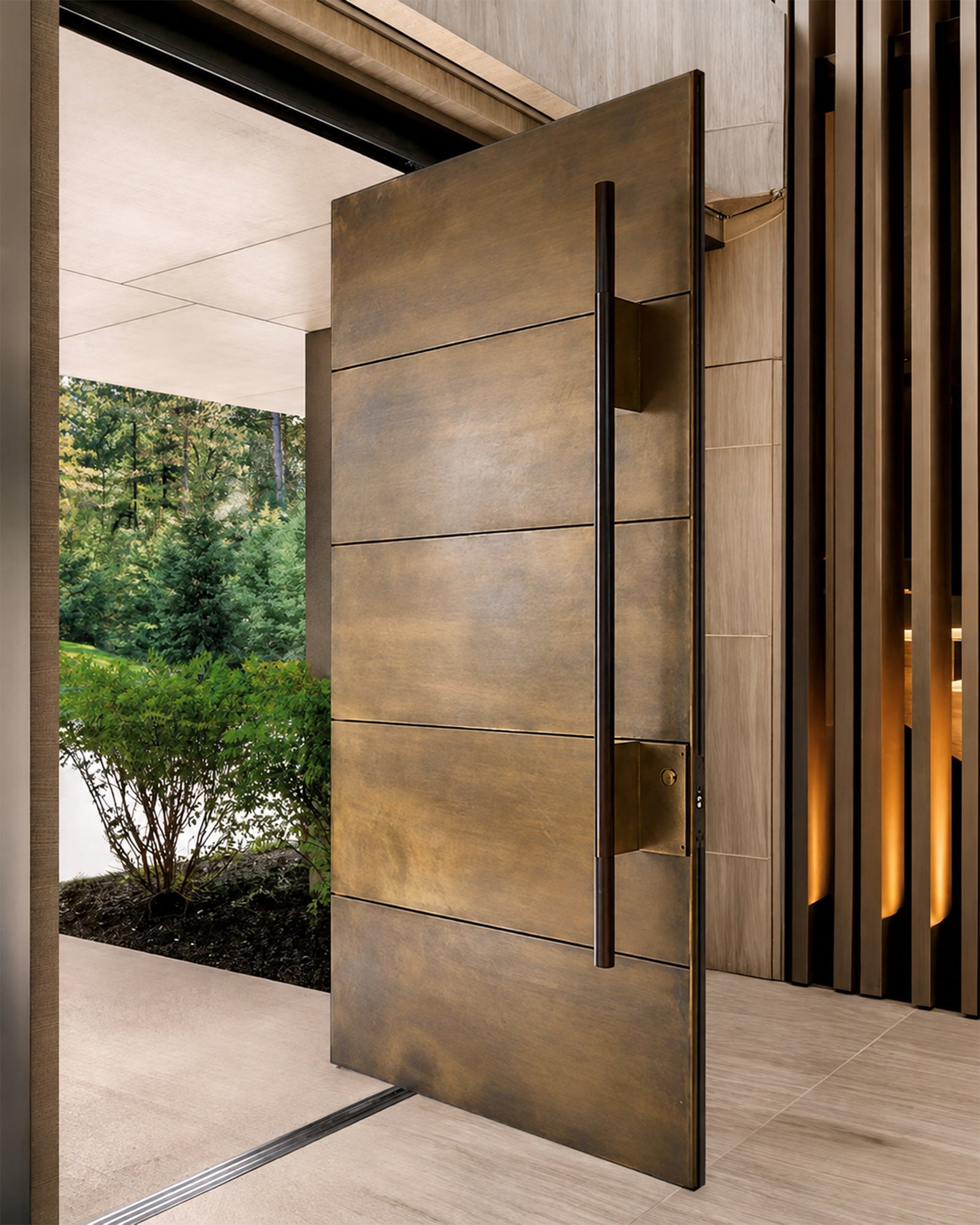 Harmony luxury copper door with symmetrical line design